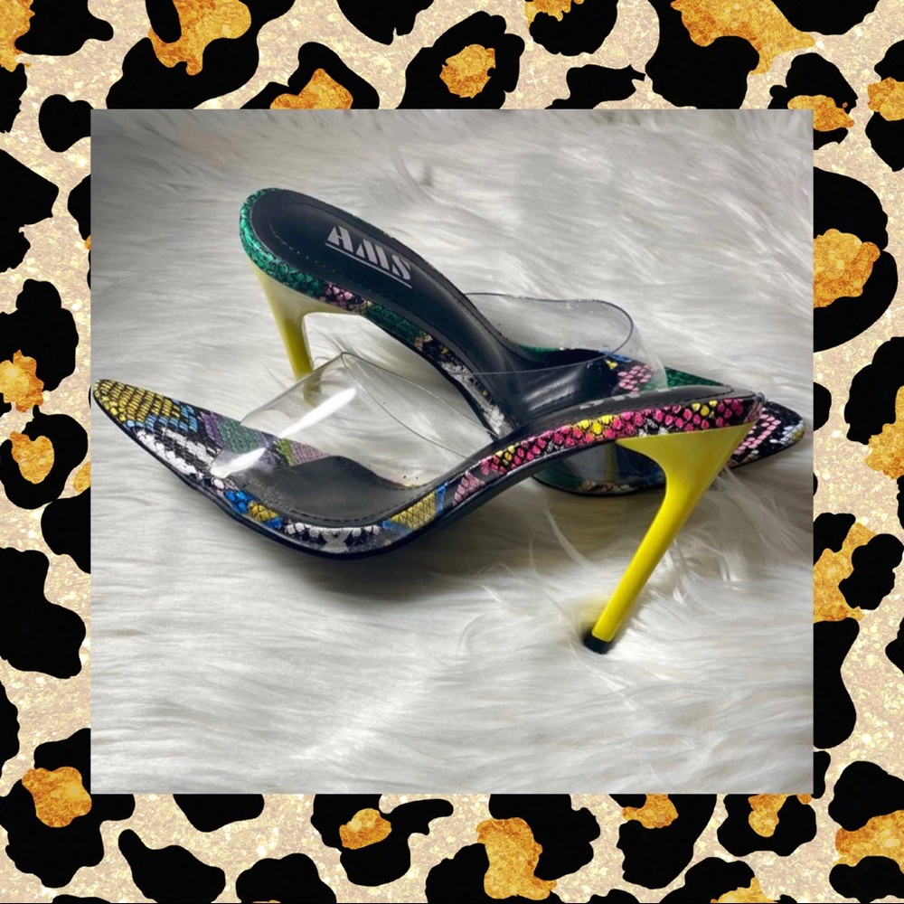 AMS Multicolor Snakeskin Clear Heels Size 7 - Picture 2 of 2
